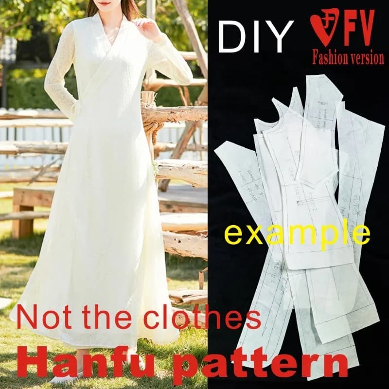 Hanfu – robe ouverte sur le côté pour femme, vêtements à motif col croisé, structure de couture, dessin 1:1, objet physique, BHF-010