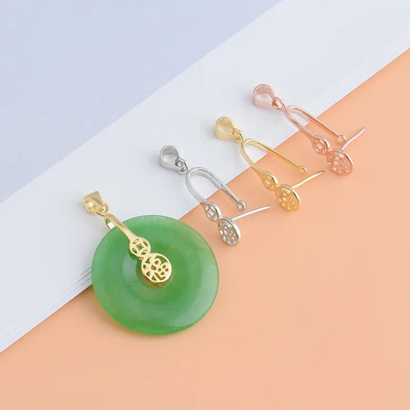 Accessoires de bricolage en argent sterling S925, boucle de sécurité, cire d'abeille ambre, pendentif en jade, clip de tête