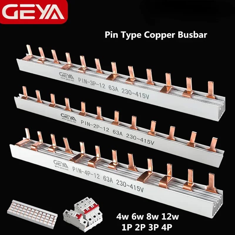 Barre omnibus en cuivre de type fourche GEYA PIN TYPE pour disjoncteur de boîtier de distribution MCB 63A, connexion de barre omnibus