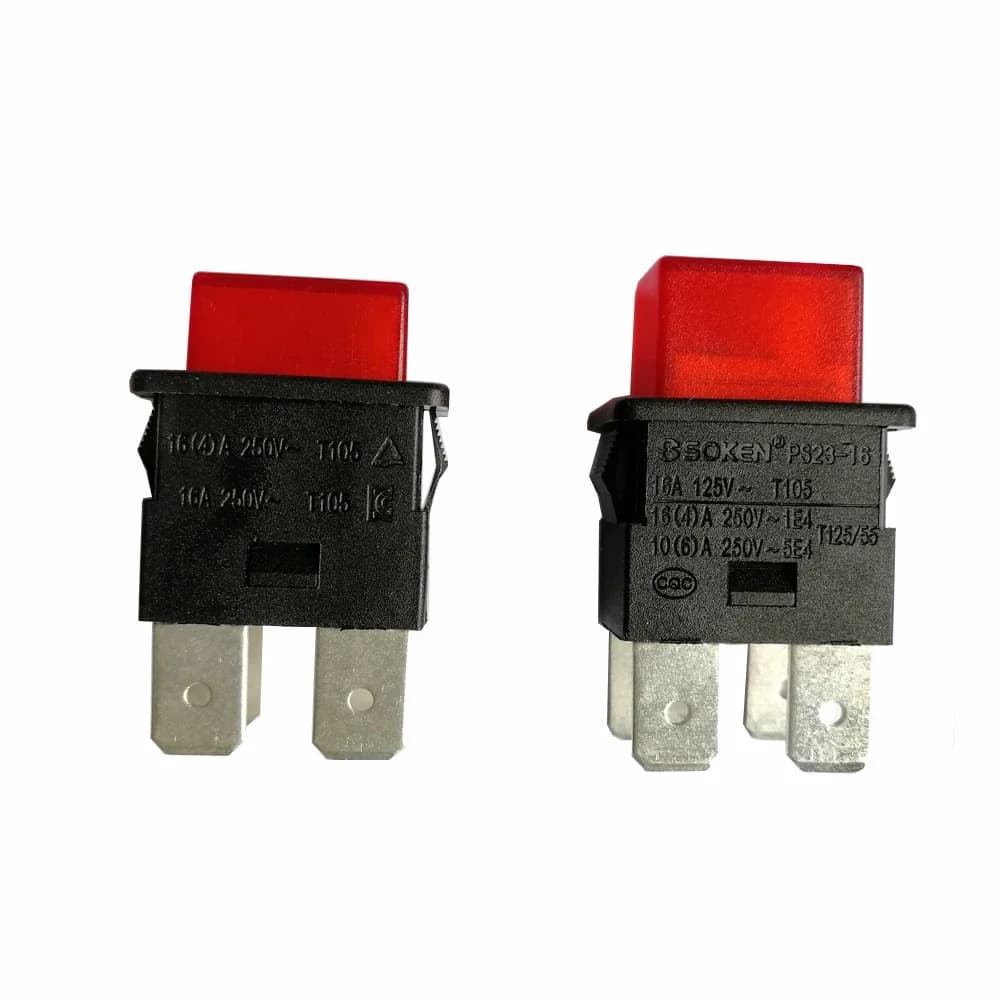 SOKEN PS23-16 – interrupteurs à bouton-poussoir rouges autobloquants, 4 broches, 16A, avec LED, pour aspirateur, 2 pièces