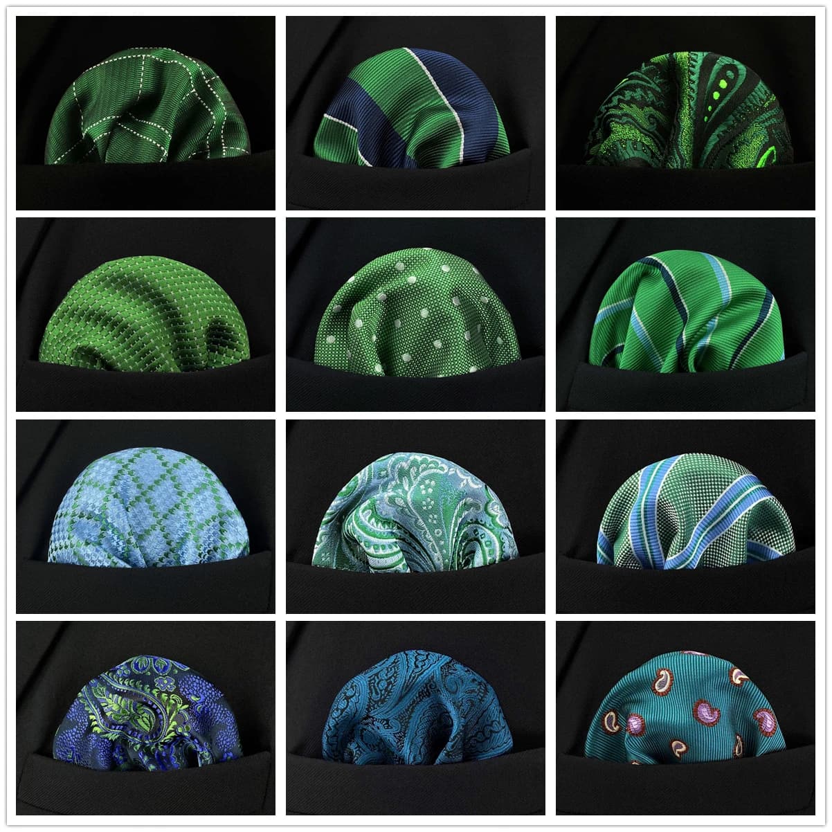 Mouchoir de poche pour homme vert olive, sauge, menthe, émeraude, motif paisley, rayé, à pois, vintage, livraison directe