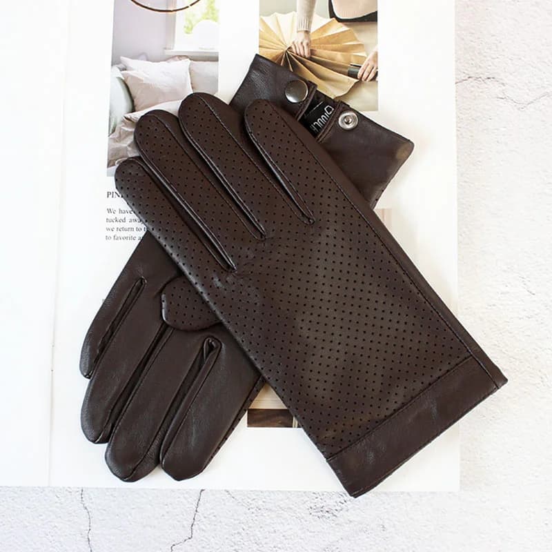 Gants de conduite d'été en cuir pour hommes, compatibles avec les écrans tactiles, respirants, fins, en peau de mouton, pour moto, nouvelle collection E