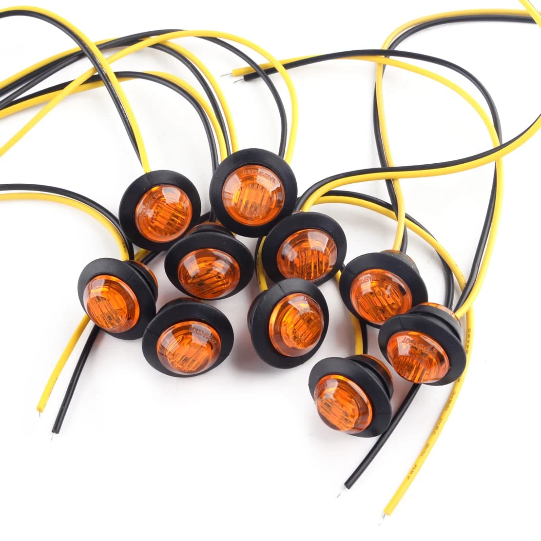 10 pièces/ensemble 3/4 "3 LED ambre petit marqueur latéral rond feux bouton lampes 12V pour voitures universelles camions remorques bateaux