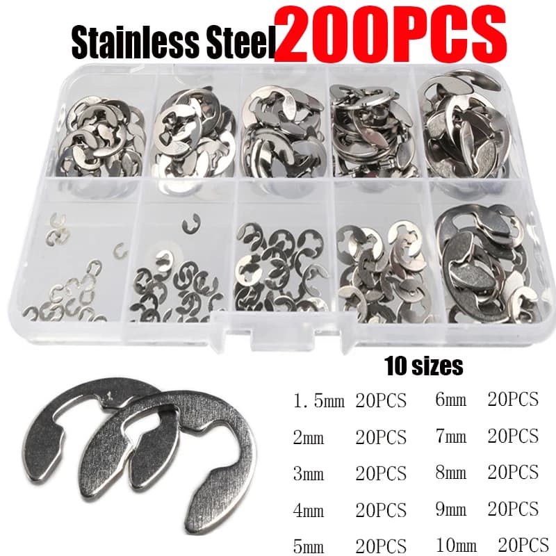 120/200/550 pièces 1.5/2/3/4/5/6/7/8/9/10mm e-clips anneau de retenue à pression Kit de circlips en acier inoxydable en acier au carbone E Type Clips