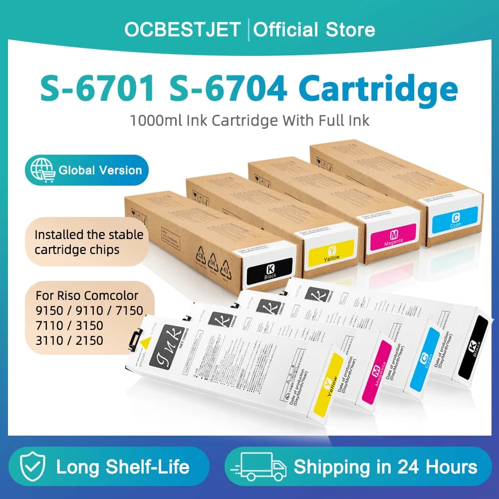 Cartouche d'encre pour imprimante Riso ComColor X1, S-6701G S-6702G S-6703G S-6704G, pour imprimante 9150/9110/7150/7110/3150/3110/2150 avec puce
