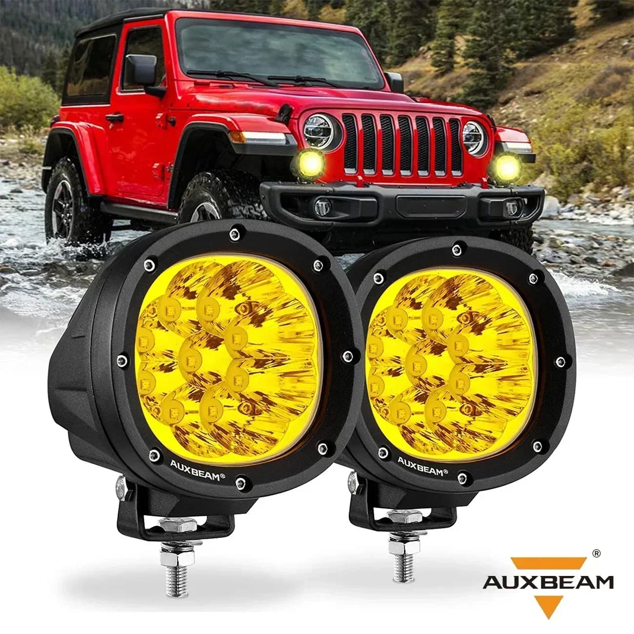 AUXBEAM 4 pouces 90W LED antibrouillard rond tout-terrain lumière de travail 3535 LED Spot projecteur de conduite pour Jeep Wrangler camion SUV ATV UTV
