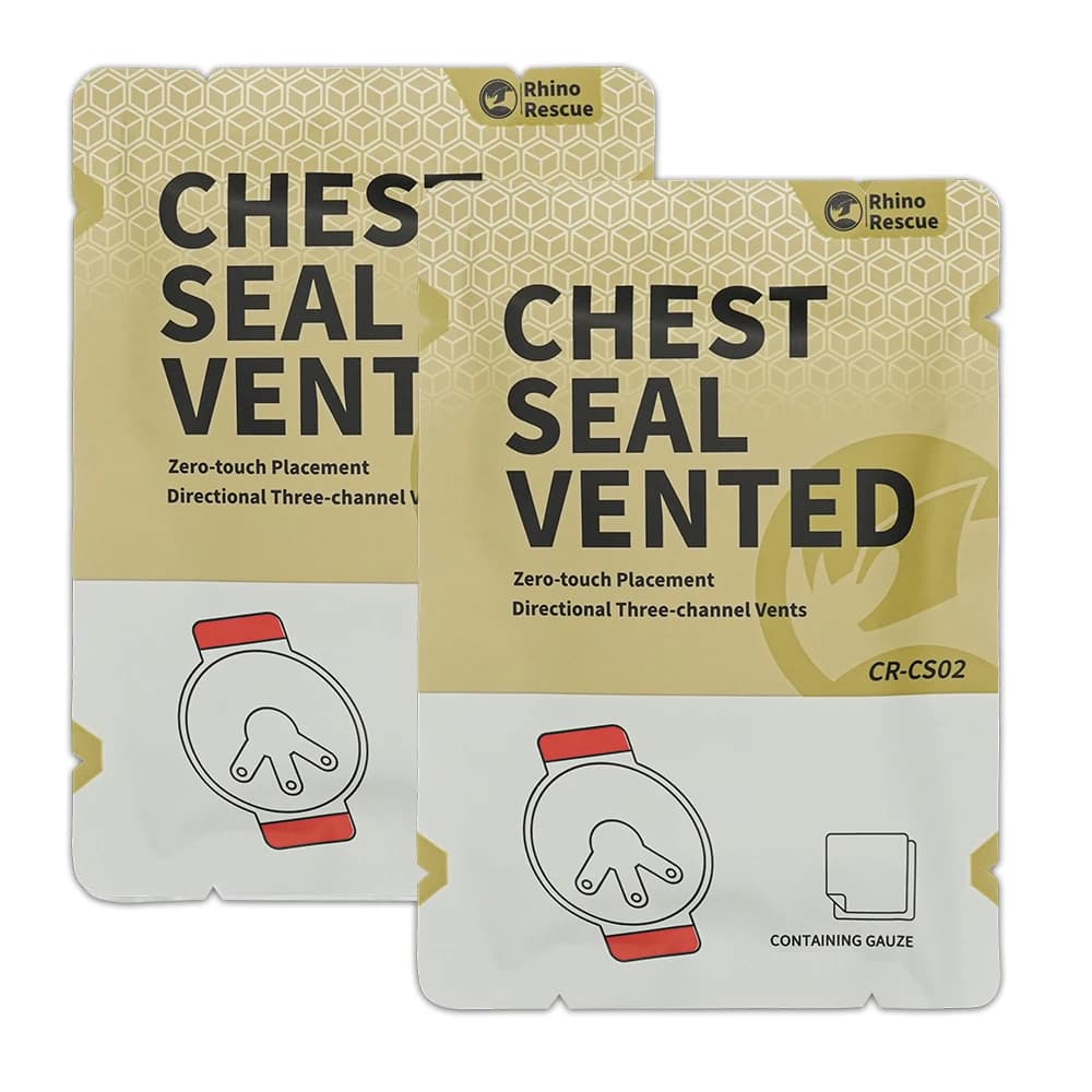 RHINO RESCUE Joint de poitrine tactique ventilé, soins des traumatismes pour les médicaments de combat Patch de scellage de poitrine, fournitures IFAK