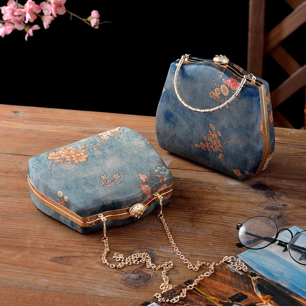 Sac de soirée brodé en soie pour femme, pochette de mariée avec chaîne d'épaule, sac à main de mariage pour dames avec poignée supérieure