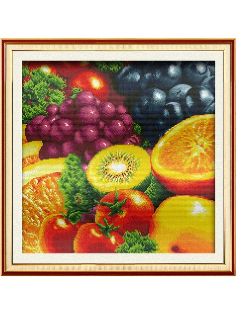 Kit de point de croix Fruits (2) | Fruits, reste, motifs imprimés DMC, couleur 18ct, 14ct, 11ct, broderie