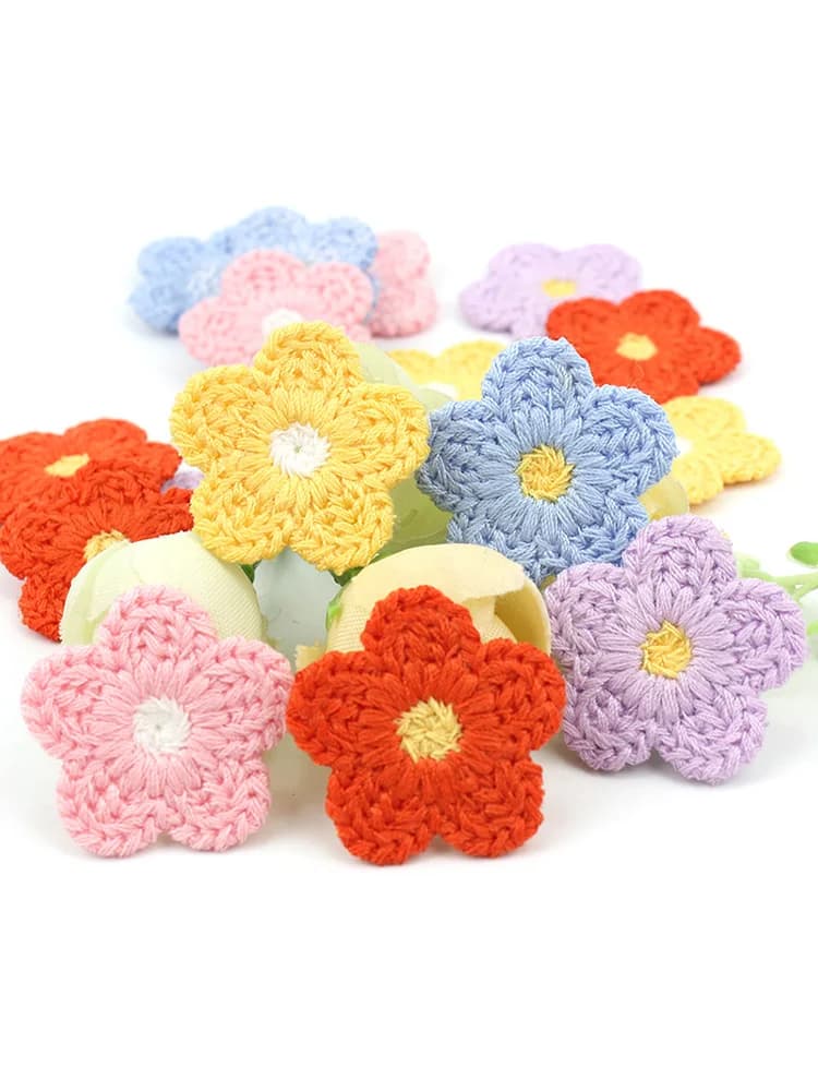 Patchs en fil de laine 2.8cm, 40 pièces, fleurs brodées, Appliques à coudre pour artisanat, accessoires de couvre-chef, bricolage épingle à cheveux, ornements décoratifs