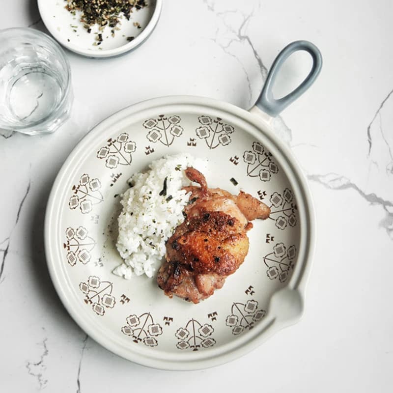 Assiette de service alimentaire en céramique de Style japonais avec poignée, plat de cuisson, assiette à dîner de 20.5cm, plat pour tarte, Pizza, pâtes