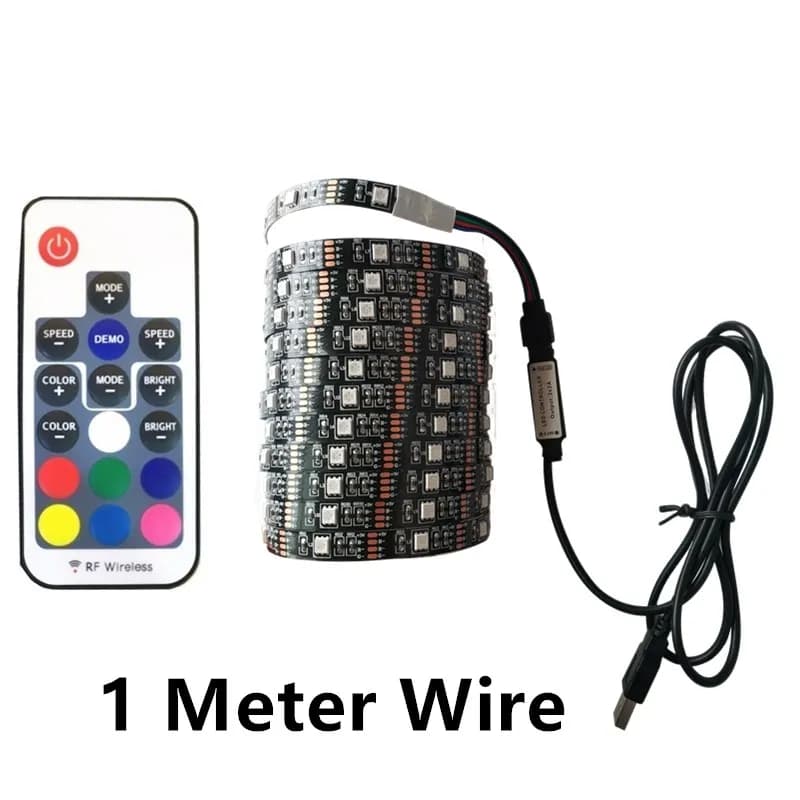 Bande LED USB 5V DC de 1 mètre, étanche, RVB, flexible, 50CM 1M 2M, avec télécommande 17 touches pour éclairage d'ambiance TV