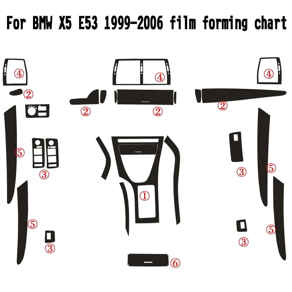 Pour BMW X5 E53 1999-2006, panneau de commande central intérieur, poignée de porte, autocollants en fibre de carbone 3D/5D, accessoires de personnalisation automobile.