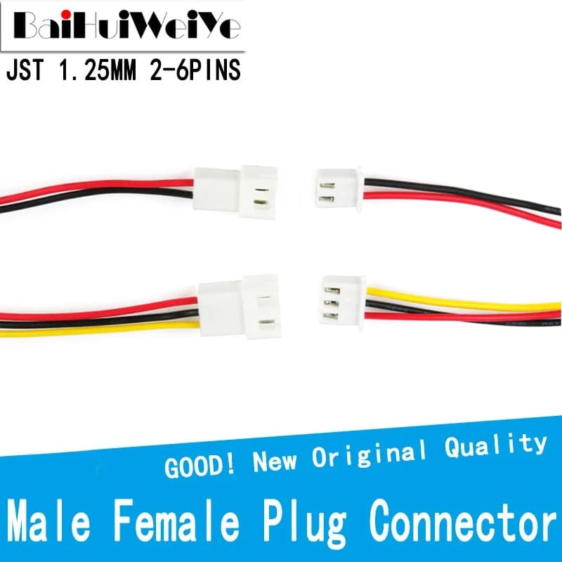 Connecteur Micro JST 1.25 MM 2P 3P 4P 5P 6PIN Mâle Femelle avec Terminal de Direction de Fil 200mm 26AWG, 20 Pièces/Lot 10 Paires