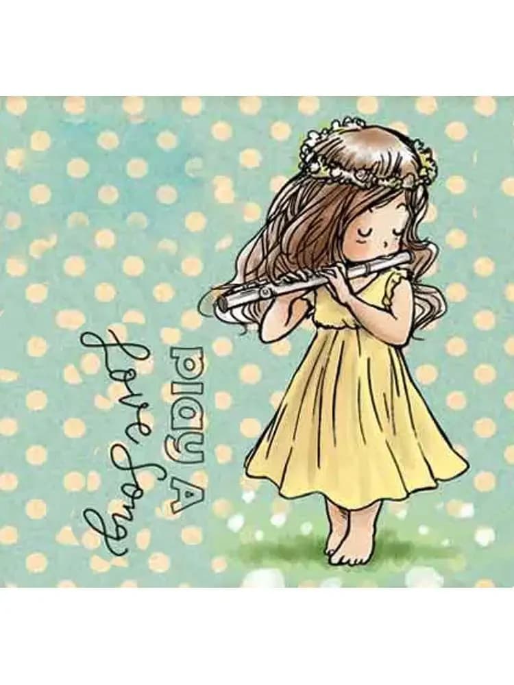 A joué la flûte fille, tampon en caoutchouc Transparent en Silicone et feuille de métal, Scrapbooking, bricolage, motif mignon Album Photo dentelle