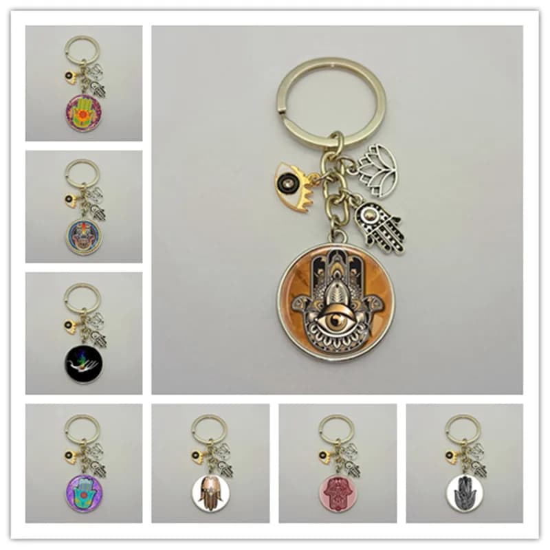 Porte-clé porte-clé porte-clé porte-clé main yeux de Fatima porte-monnaie porte-clé porte-clé amulette porte-monnaie boucle pendentif pour voiture femme