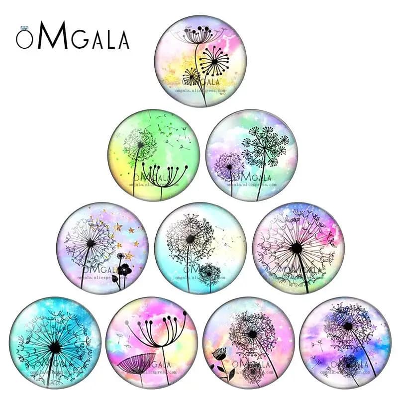 Dessins d'art de pissenlit de mode 10mm/12mm/14mm/16mm/18mm/20mm/25mm photo ronde cabochon en verre démo dos plat résultats de fabrication
