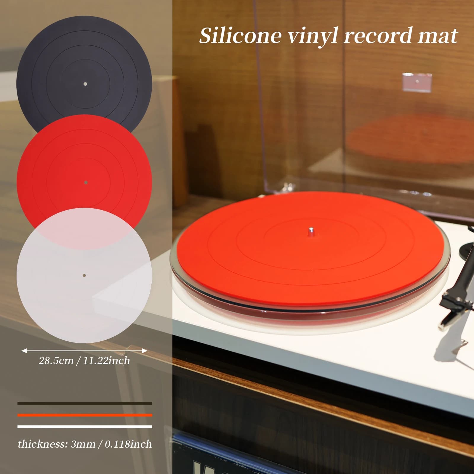 Tapis antidérapant en silicone anti-vibration de 12 pouces pour disque vinyle LP, épaisseur 3 mm, pour tourne-disque phonographe