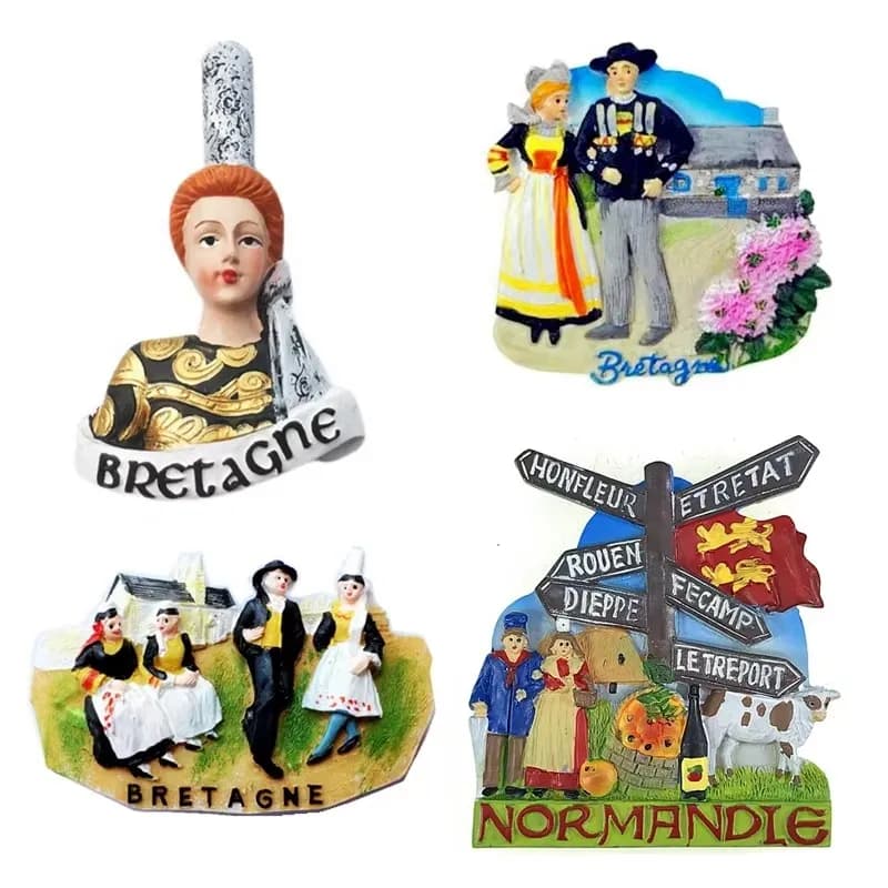 Aimants de réfrigérateur 3D de danse nationale de France et de Bretagne peints à la main, souvenirs de réfrigérateur, autocollants magnétiques, collection de cadeaux