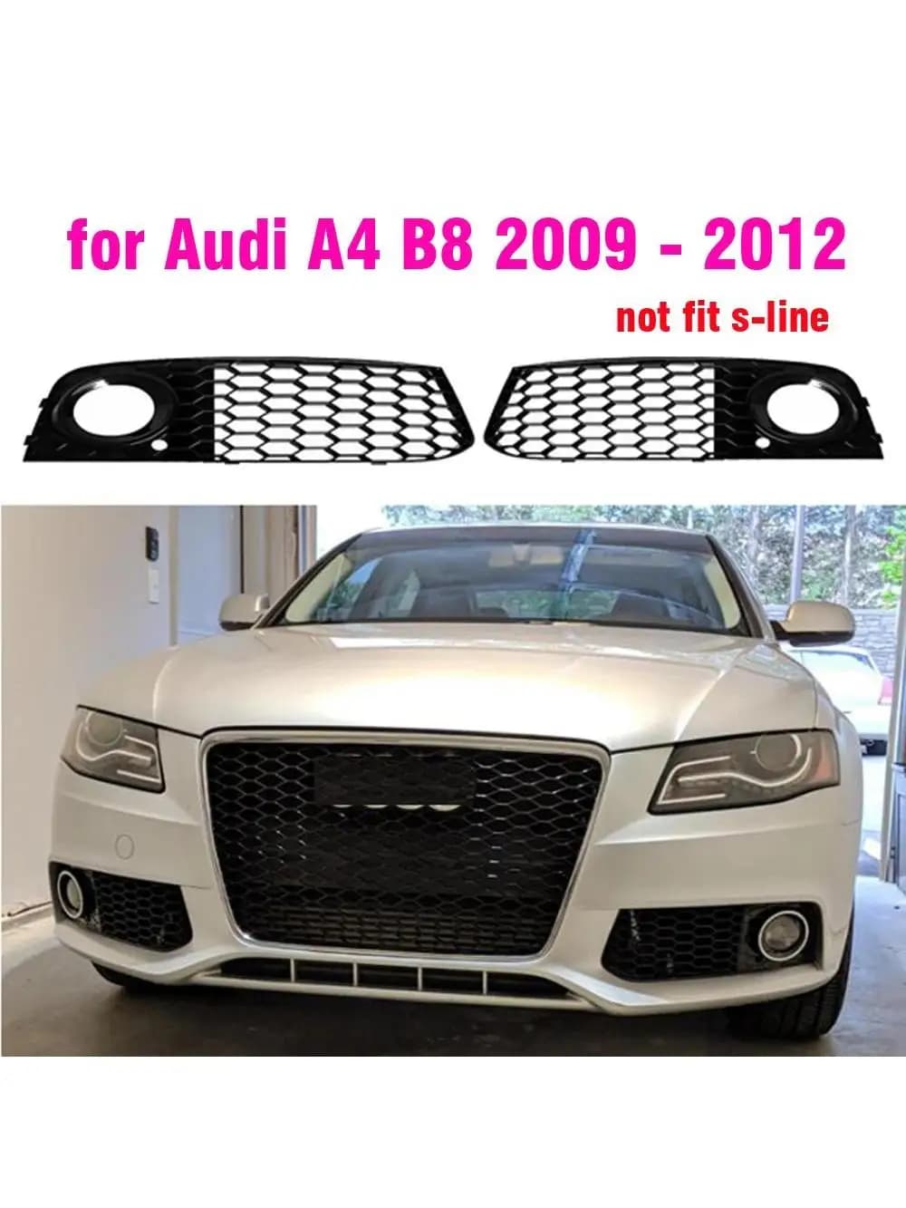 Grille de Pare-Choc Avant en Nid d'Abeille pour Audi A4 B8 2008-2012, Antibrouillard, Style dehors