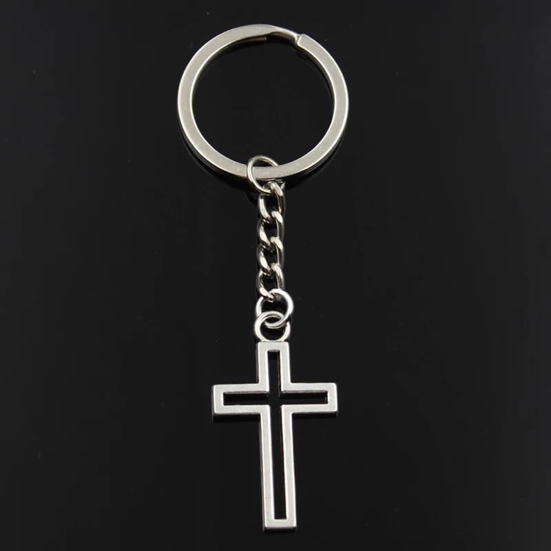 Porte-clés croix creuse en argent pour hommes, bijoux de bricolage, porte-clés de voiture, porte-bague, souvenir pour cadeau, document à la mode, 38x21mm