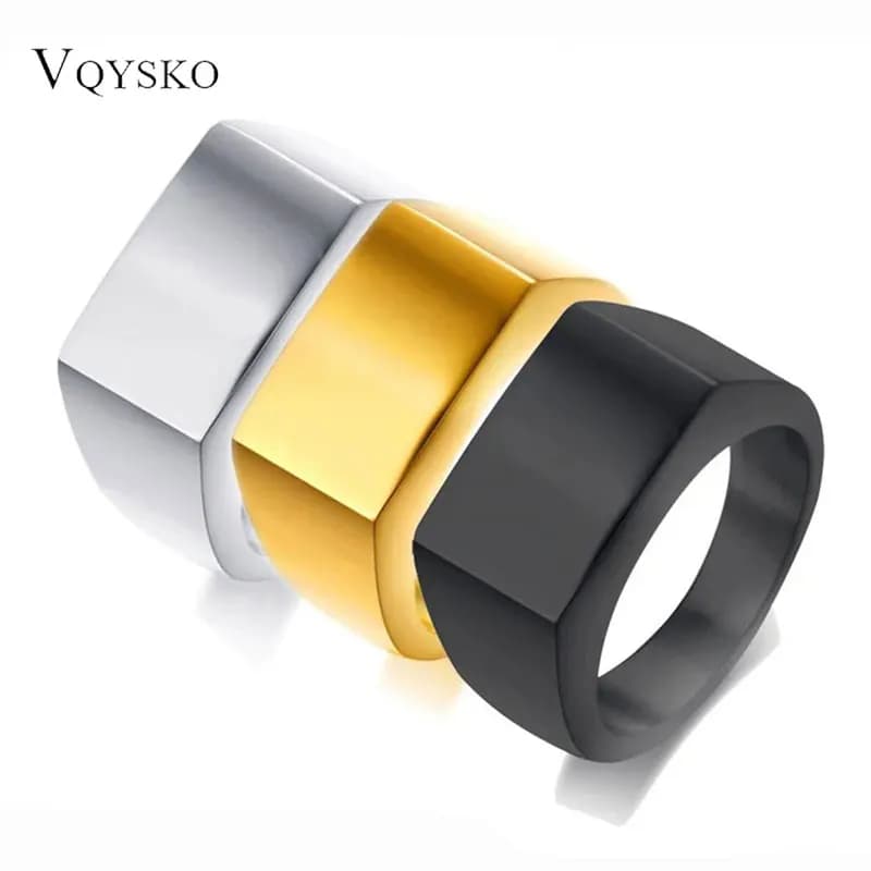 VQYSKO Bagues chevalières pour hommes et femmes, bague de motard en acier inoxydable poli solide pour hommes, cadeau idéal pour papa et petit ami
