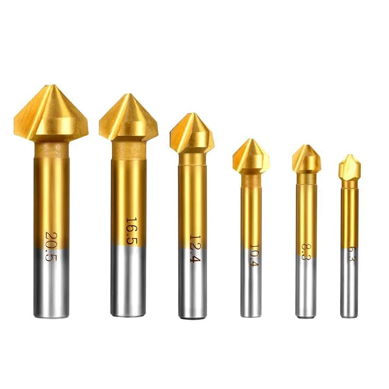 6.3-20.5MM 6 pièces titane tige ronde 3 cannelures 90 degrés HSS chanfrein chanfreinage fraise en bout outil fraise foret ensemble