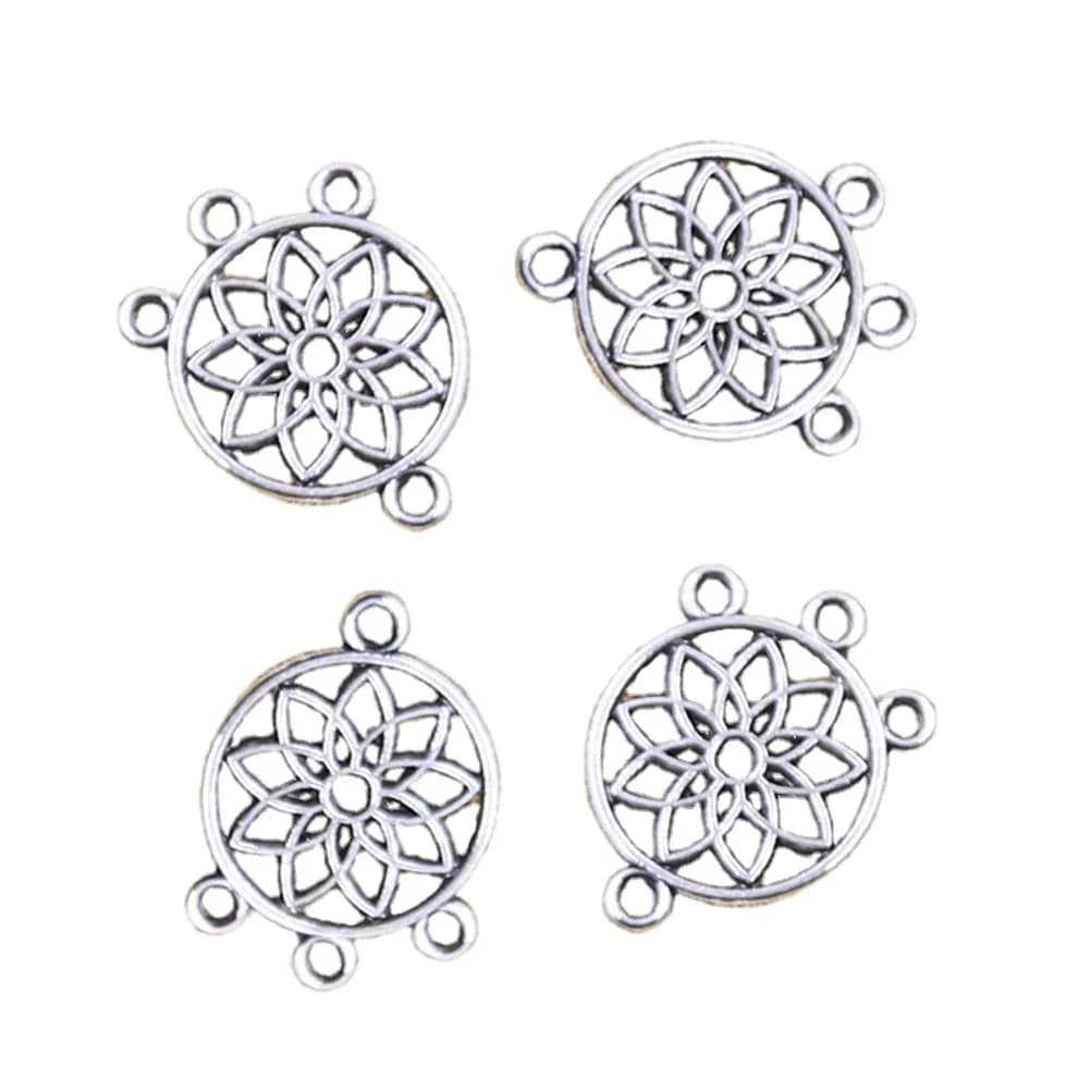 20 pièces breloques attrape-rêve natif connecteur de lustre 18x14mm pendentifs de couleur argent Antique fabrication de bijoux tibétain DIY