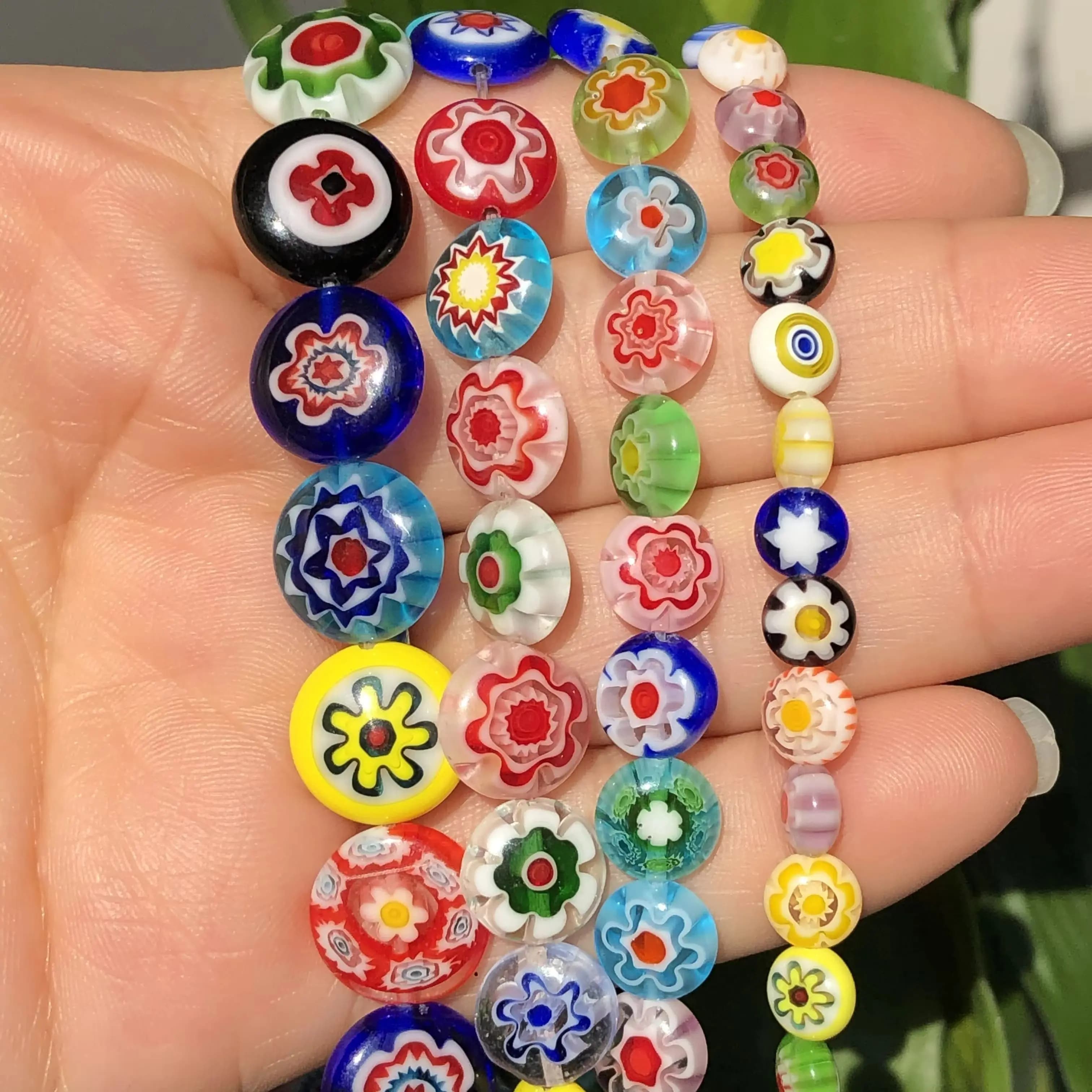 Perles rondes et plates en verre, mélange de fleurs oblates, 6/8/10mm, pour la fabrication de bijoux, collier, Bracelet, accessoires de bricolage