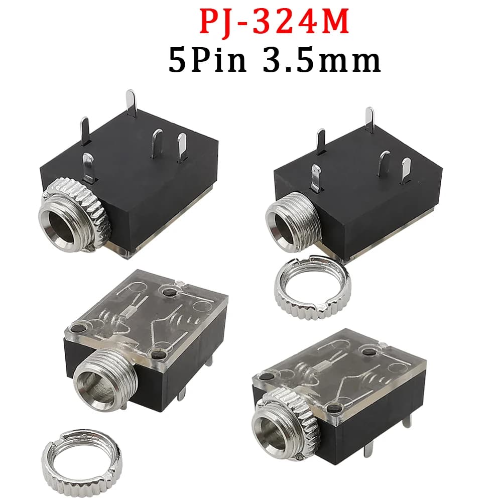 Connecteur de montage sur panneau, 5 broches, Jack 3.5mm, Jack PJ-324M, Audio stéréo, adaptateur pour casque d'écoute, PCB, PJ324M, 3.5MM