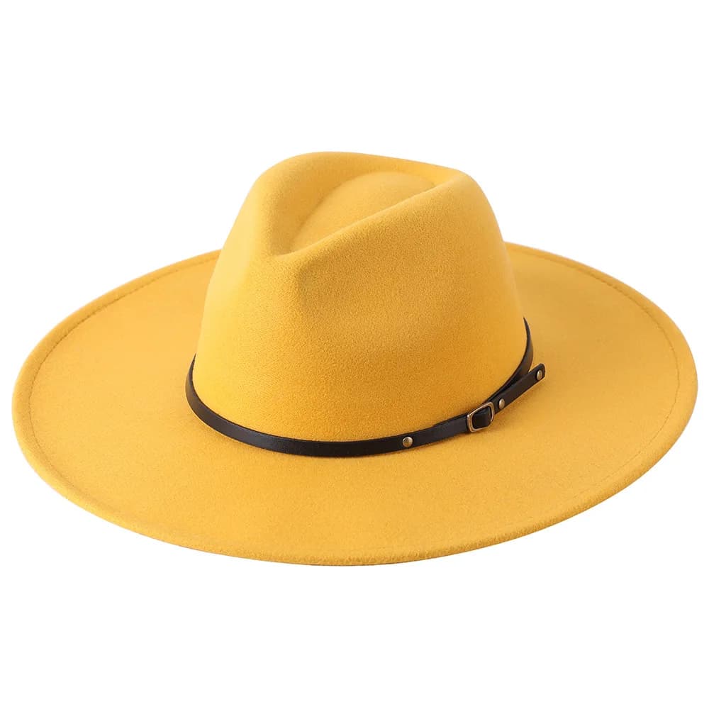 Chapeau Fedora en laine à large bord pour homme et femme, couleur unie, chaud, Jazz, feutré, Panama, jaune