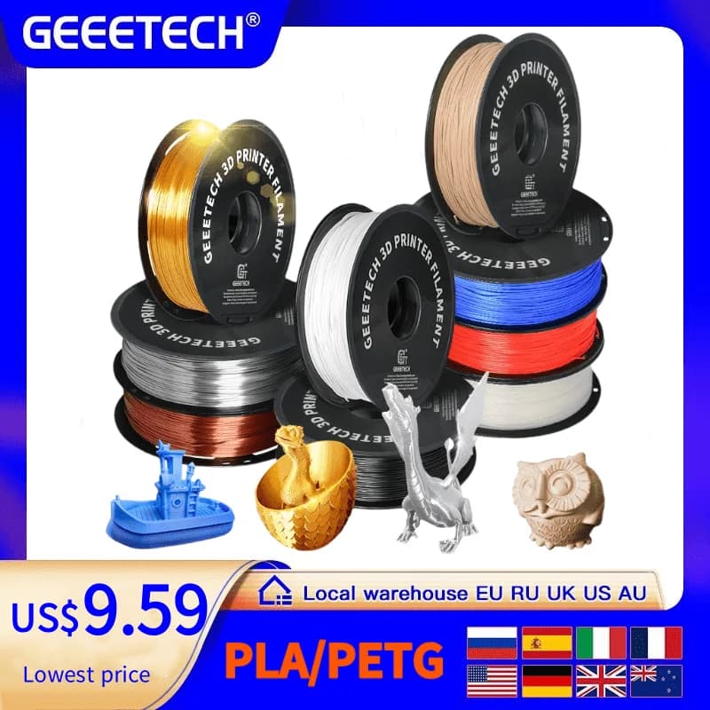 Geeetech – filament imprimante 3d, plastique PLA PETG 1kg 1.75mm, sans enchevêtrement, matériaux de fil d'impression 3d, bois, noir, blanc, soie