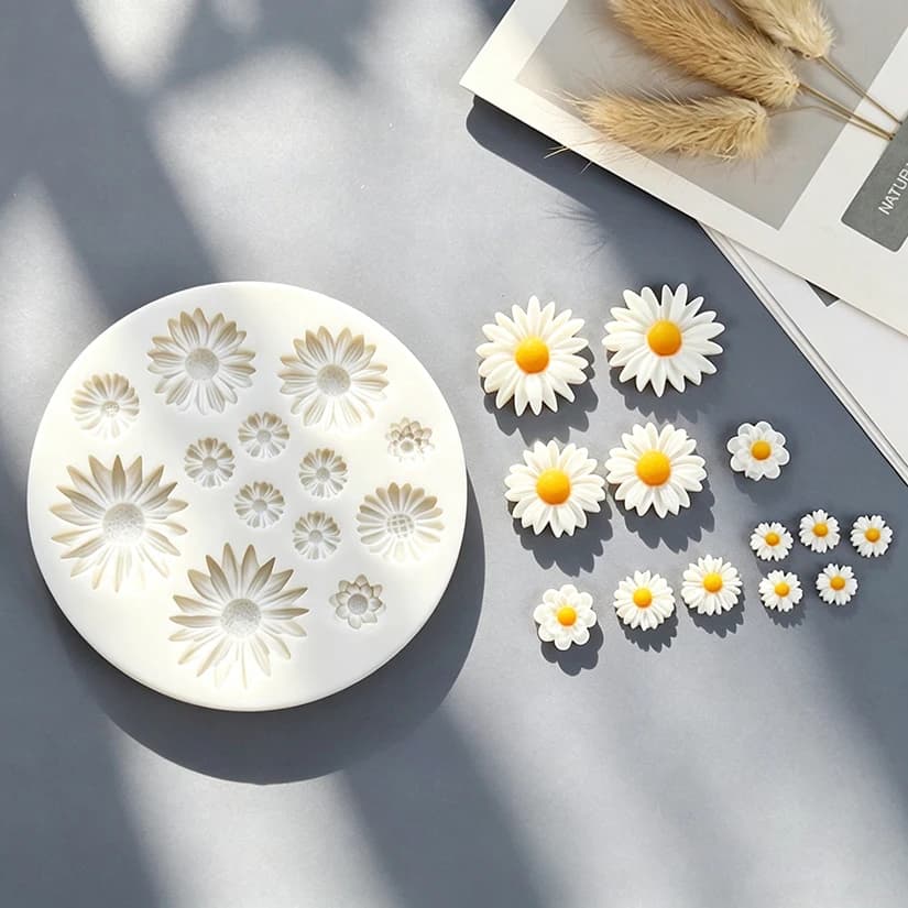 Moule en Silicone pour pâtisserie, marguerite, chrysanthème sauvage, fleur, Fondant, outils de décoration de gâteaux, bonbons, argile, Cupcake, chocolat