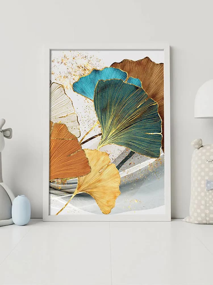Peinture sur toile de feuilles de ginkgo abstraites, impressions murales de luxe, image décorative pour salon, chambre à coucher, décor d'art à la maison, mode