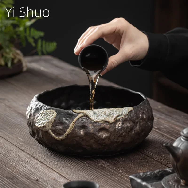 Glaçure japonaise en fer, Lotus, graine, dosette, lavage du thé, grand bassin à thé, cérémonie du thé, cylindre de poussière de thé, lavage de tasse
