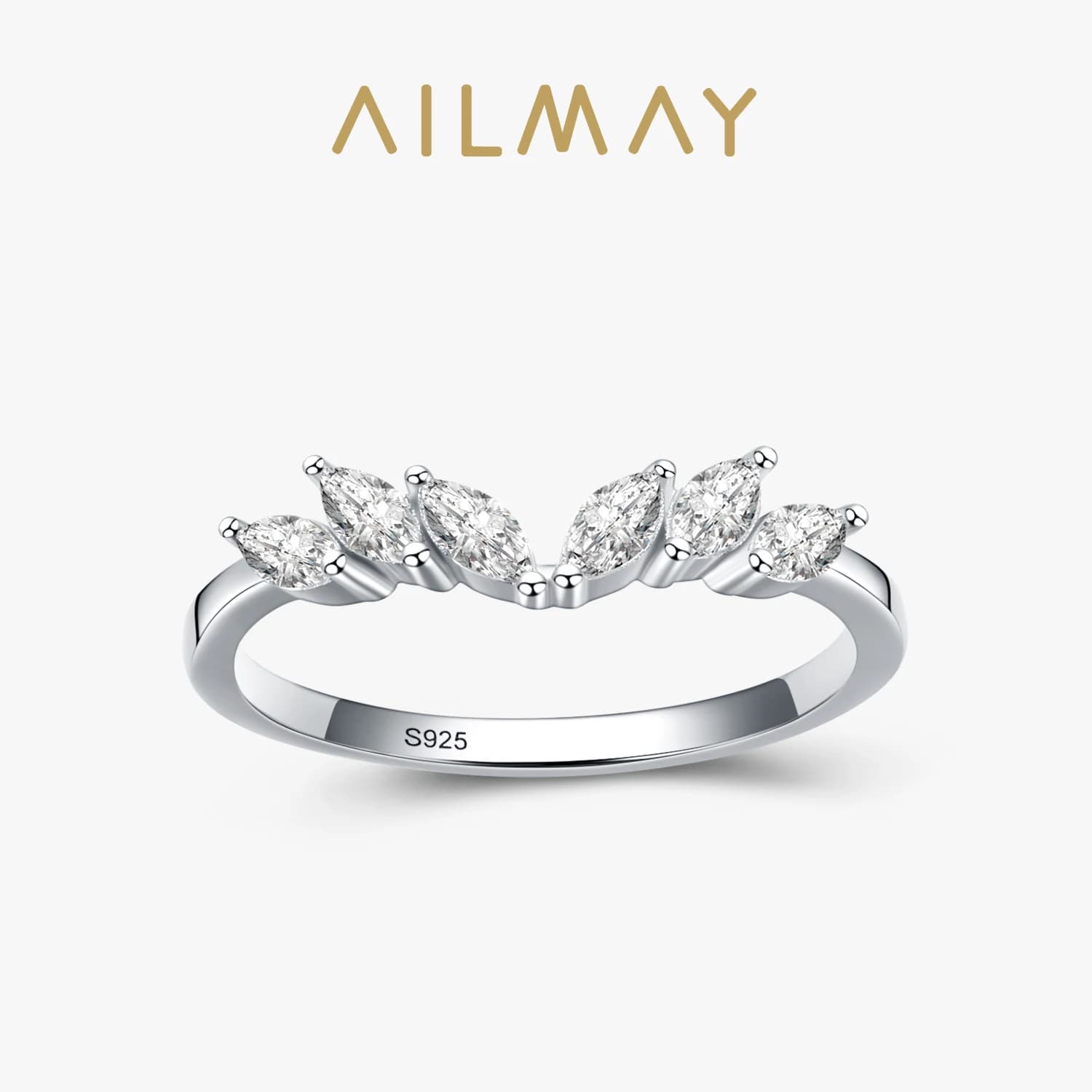 Ailmay 925 en argent Sterling empilable zircone CZ bague Simple conception géométrique aile bague Fine femme bijoux de mode