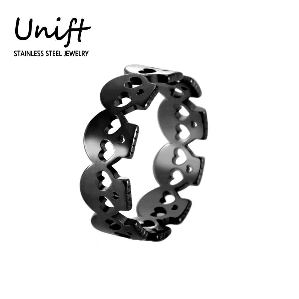 Unift Bagues tête de mort en acier inoxydable pour hommes et femmes, bijoux gothiques, grunge, punk, document noir, accessoires de doigt, cadeau d'Halloween