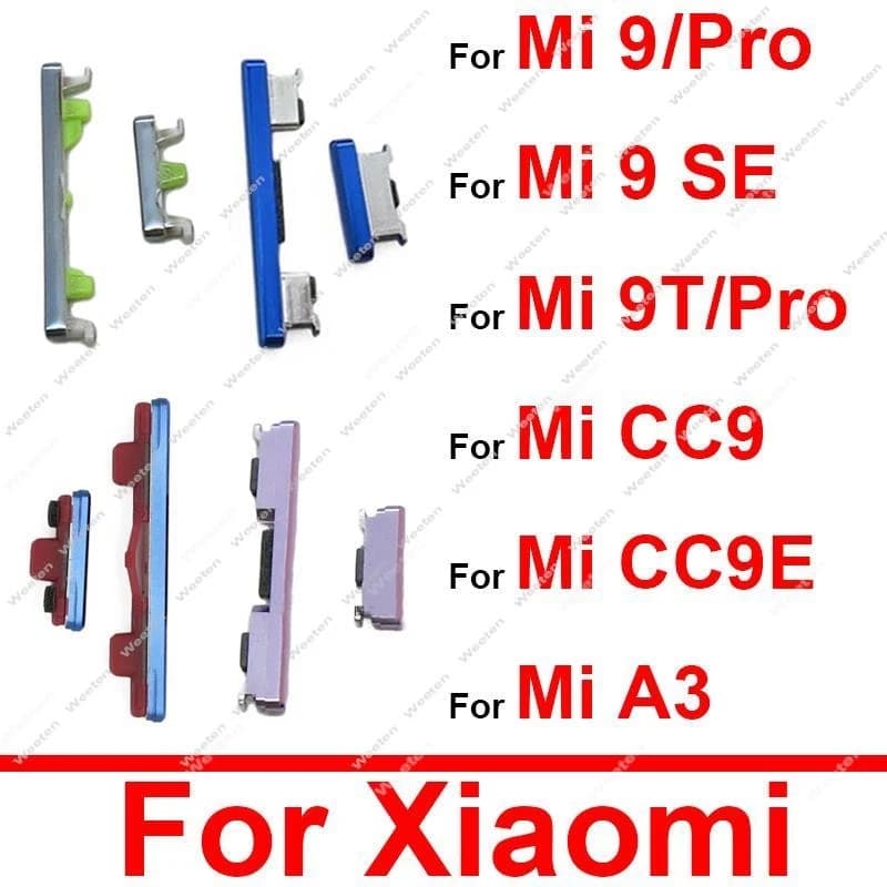 Boutons marche/arrêt et réglage du volume pour Xiaomi Mi 9 9T Pro 9Se 9 Lite CC9 CC9e A3, pièces de remplacement pour les boutons latéraux de réglage du volume et de l'alimentation pour Redmi K20 Pro