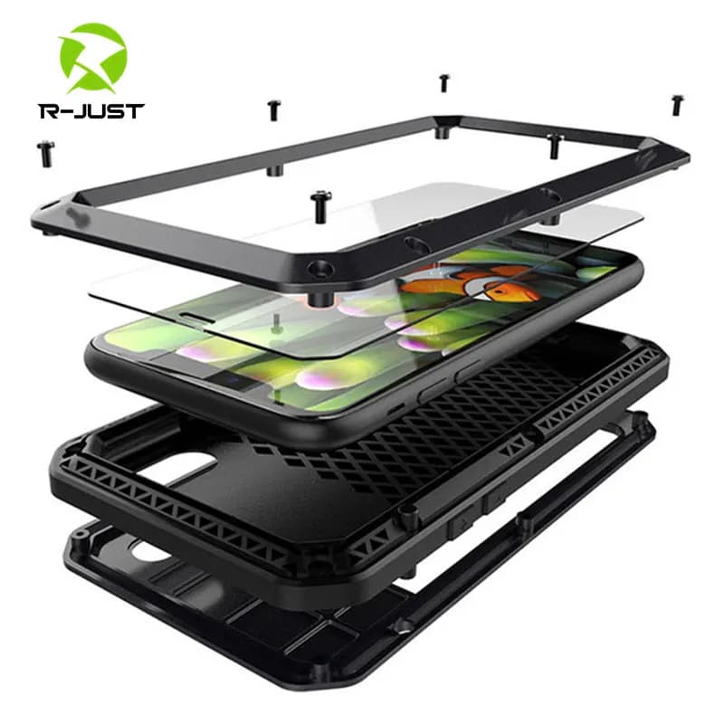 Coque de téléphone de luxe en aluminium et métal Doom Armor, étui complet résistant aux chocs pour iPhone 12 11 XS MAX XR X 6 7 8 Plus 5s SE 5 12
