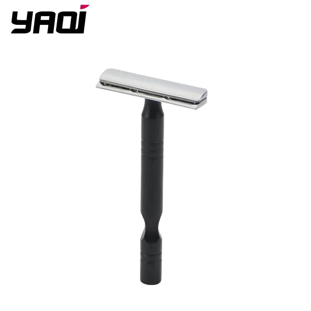 YAQI – rasoir de sécurité pour hommes, poignée en aluminium couleur Chrome et noir, lame ca légère, Excalibur, à bord unique