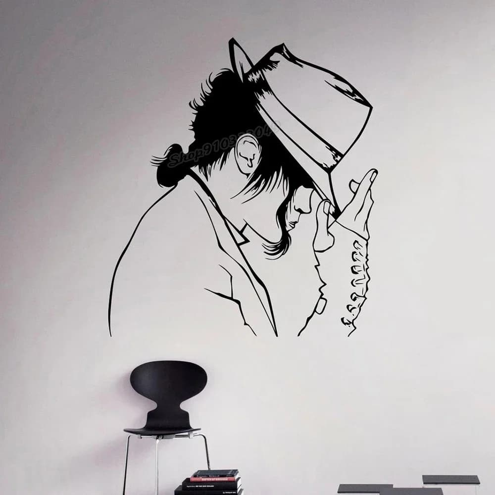 Autocollant mural de musique Michael Jackson, autocollant mural en vinyle roi du Pop, décor artistique mural, musique, décoration intérieure de salle de maison, Design B495
