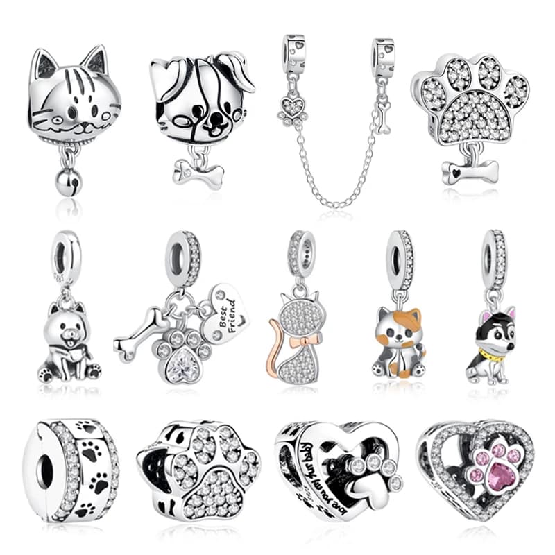 Breloques originales en argent Sterling 925, pendentif imprimé patte de chien et de chat, perles adaptées aux Bracelets de marque, colliers pour femmes, bijoux à faire soi-même