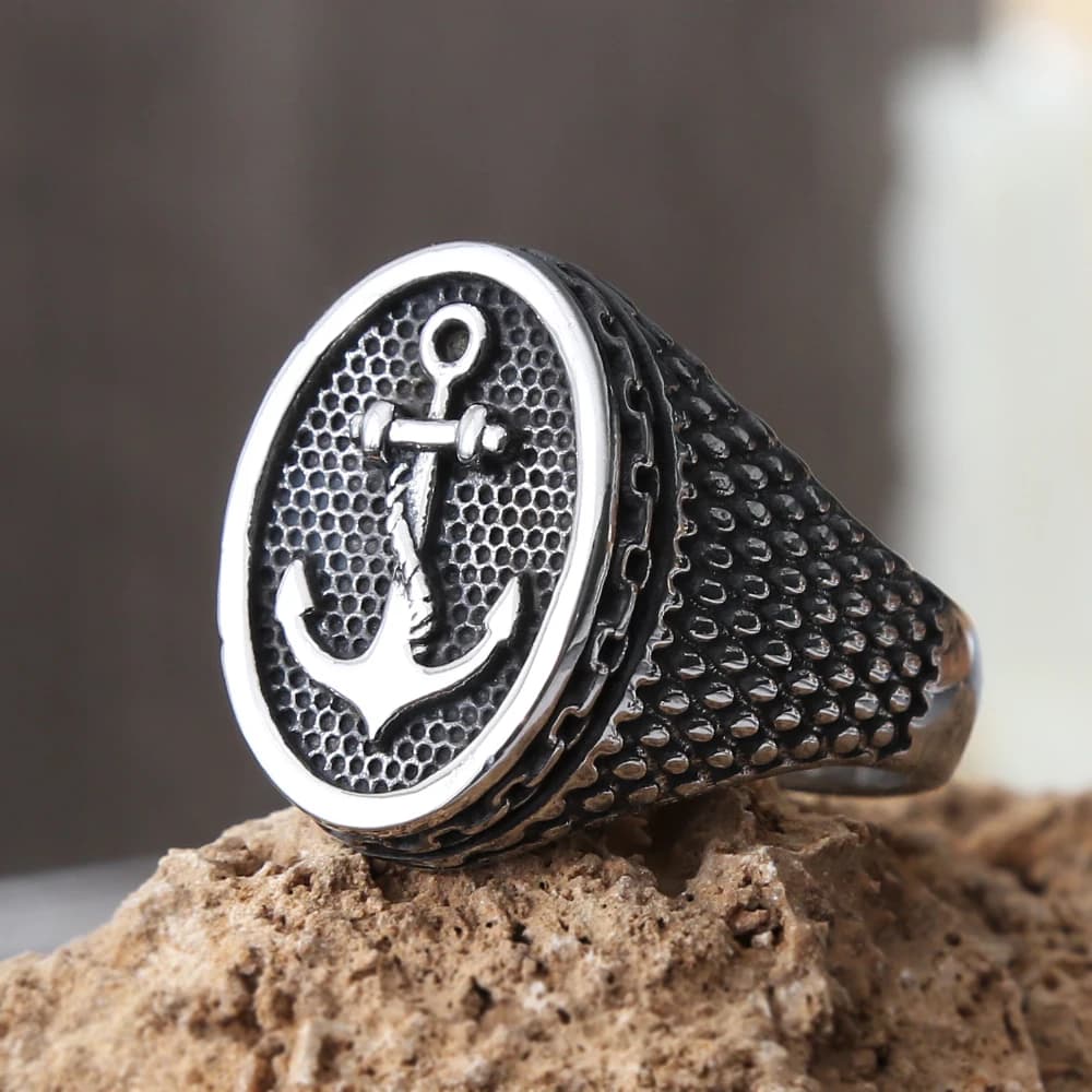 Bague d'ancre Viking rétro pour hommes, couleur acier, joint en acier inoxydable, Punk Hip Hop, bijoux de rue, cadeau
