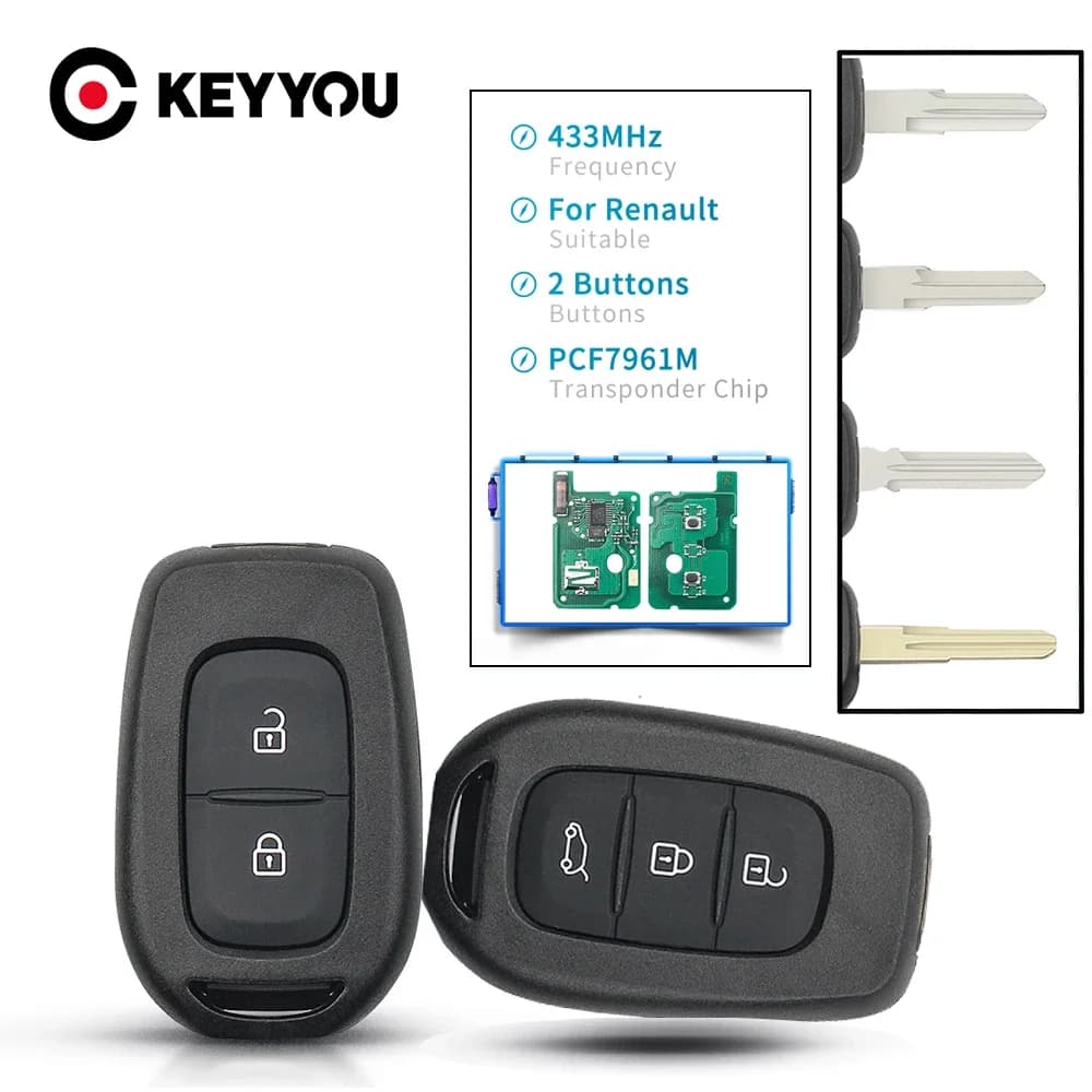 KEYYOU – clé télécommande à 433 boutons, 2/3 mhz, transpondeur PCF7961M 4A, pour voiture Renault Sandero, Dacia, Logan, Lodgy, Dokker, Duster, Trafic, Clio Master