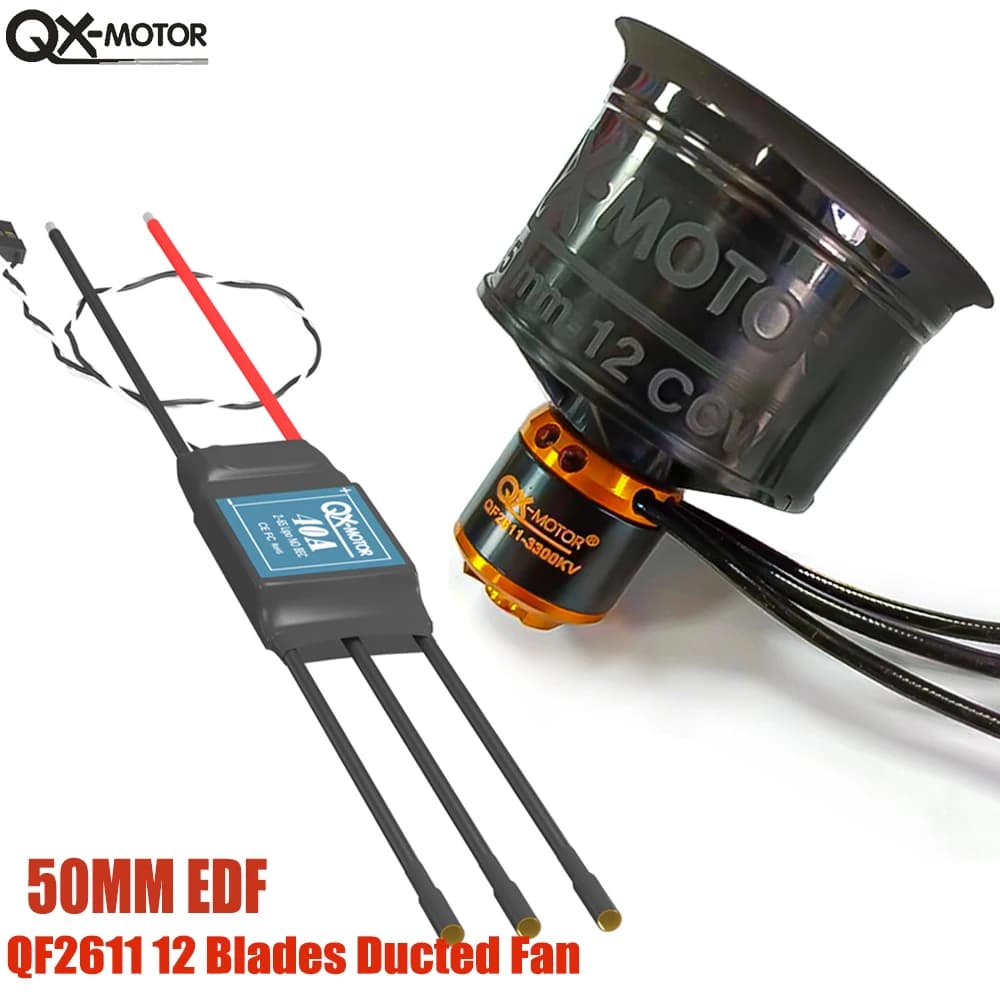 Ventilateur EDF 12 pales QX-MOTOR 50 mm 3-4S lipo avec moteur brushless, compatible ESC 40A 50A pour hélicoptère RC, quadricoptère, drone multiaxe