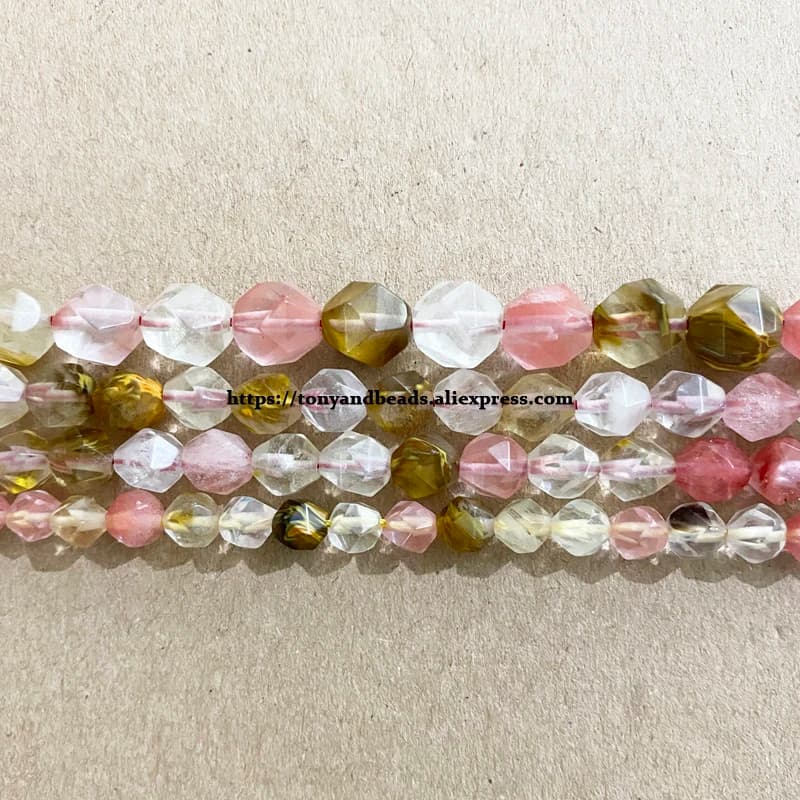 Perles rondes en pierre naturelle, grosses coupes à facettes, Quartz cerise volcanique, en vrac, taille au choix 6 8 10mm, 15 pouces