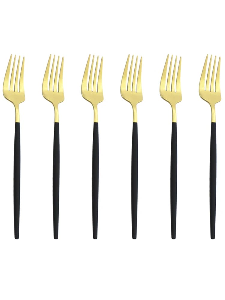 Ensemble de fourcommuniste à dessert en acier inoxydable miroir, ensemble de fourcommuniste colorées, noir et or, ensemble de couverts britware, fête à la maison, cuisine, 6 pièces par ensemble