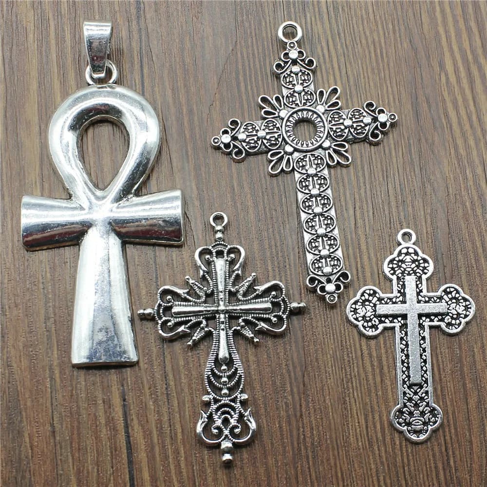 1 pièces breloques croix Antique couleur argent grande croix pendentif à breloques bijoux Ankh croix breloques pour la fabrication de bijoux