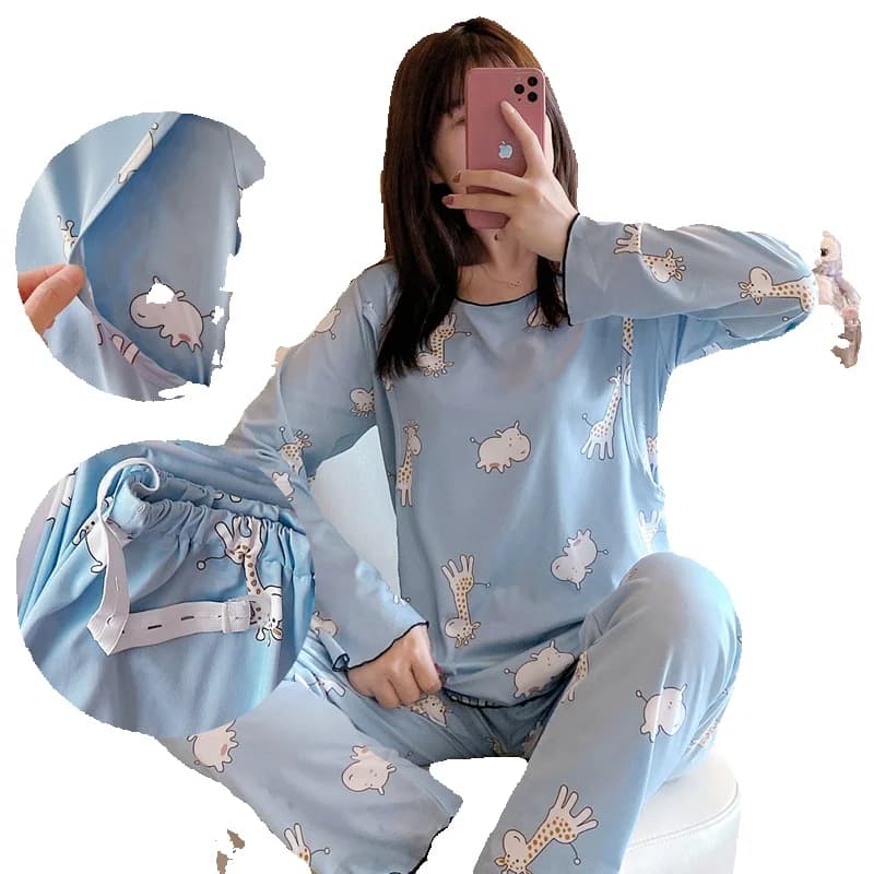 Vêtements de maternité pour femmes enceintes, pyjama d'hiver à manches longues, vêtements d'allaitement, vêtements de nuit d'allaitement