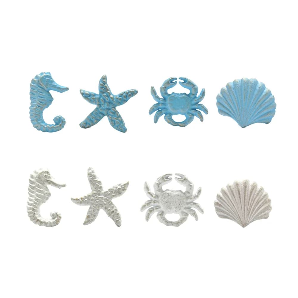 Bouton en fer bleu méditerranéen/blanc, 1 pièce, cheval de mer/crabe/coquille/étoile de mer, crochet mignon pour tiroir/armoire, salle de bain/cuisine/enfants